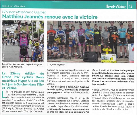 résumé de la course cycliste de Guichen du 2 juin 2019
